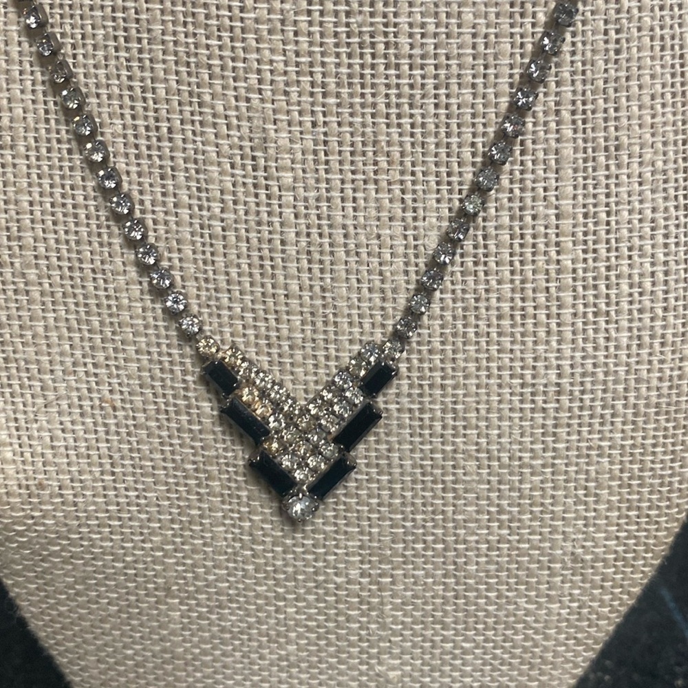 Vintage Rhinestone Silver and Black Necklace